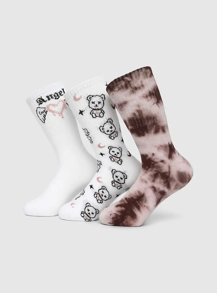 Pack 3 paia calze fantasia stile gotico Var bianco ottico