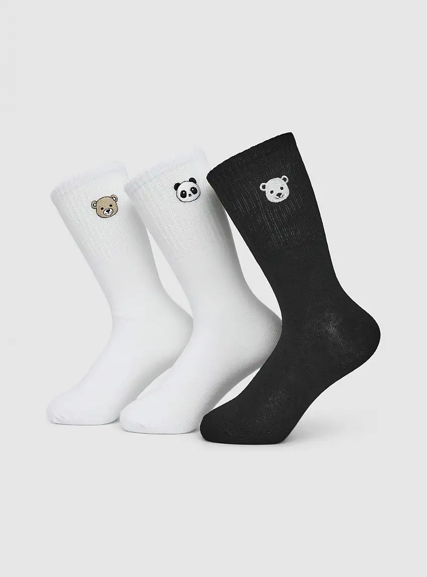 Pack 3 paia calze con ricami Var bianco ottico