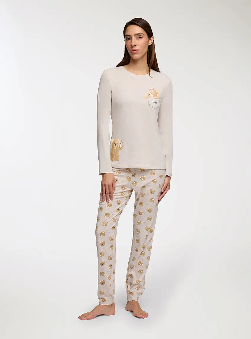 Set pigiama con stampe orsetti Avorio melange