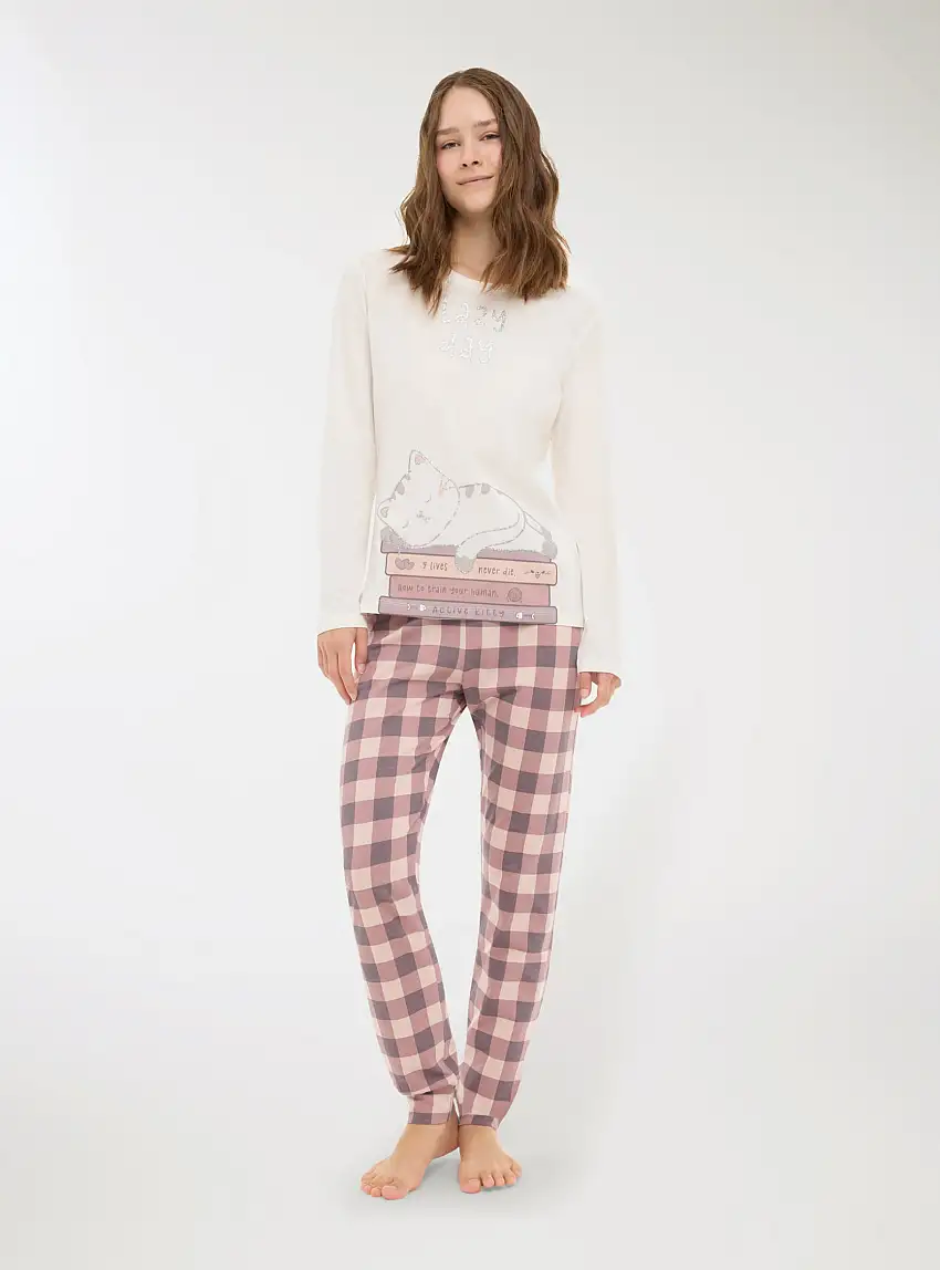 Set pigiama con gatto Bianco lana