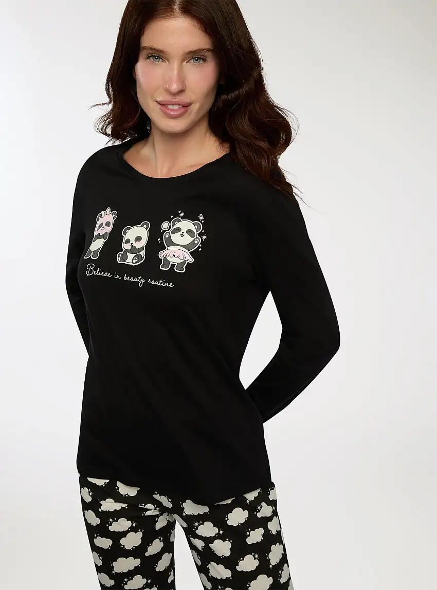 Set pigiama con stampe panda Nero