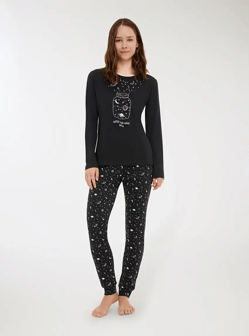 Set pigiama con stampe Nero