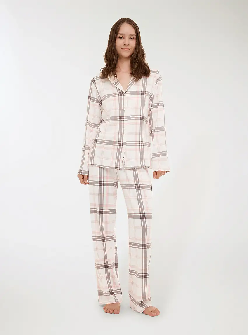 Set pigiama a quadri Var bianco lana