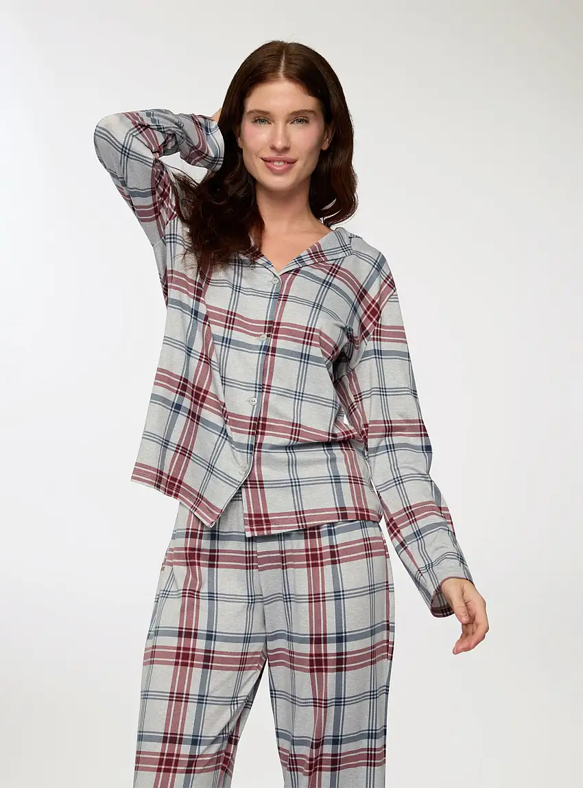 Set pigiama a quadri Var grigio chiaro melange