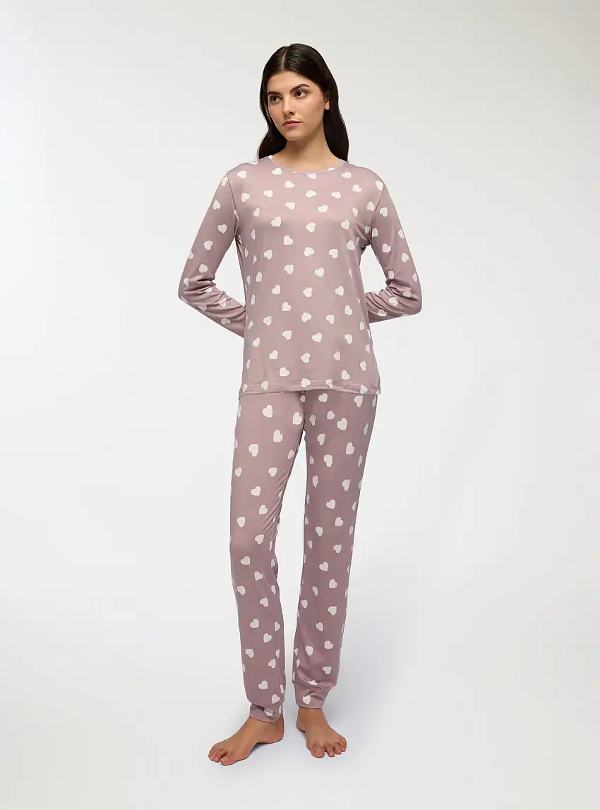 Set pigiama con stampa cuori Bianco lana