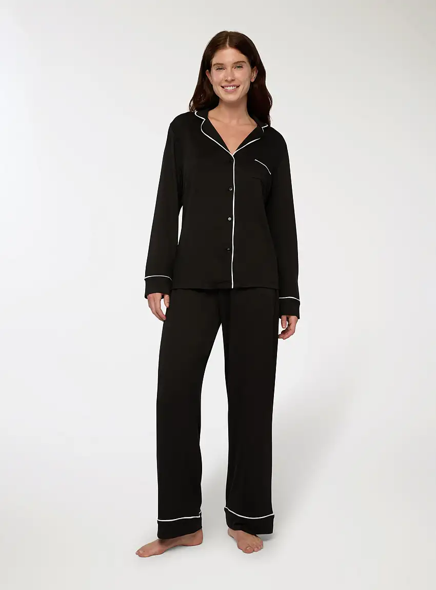 Set pigiama con camicia e pantaloni Nero