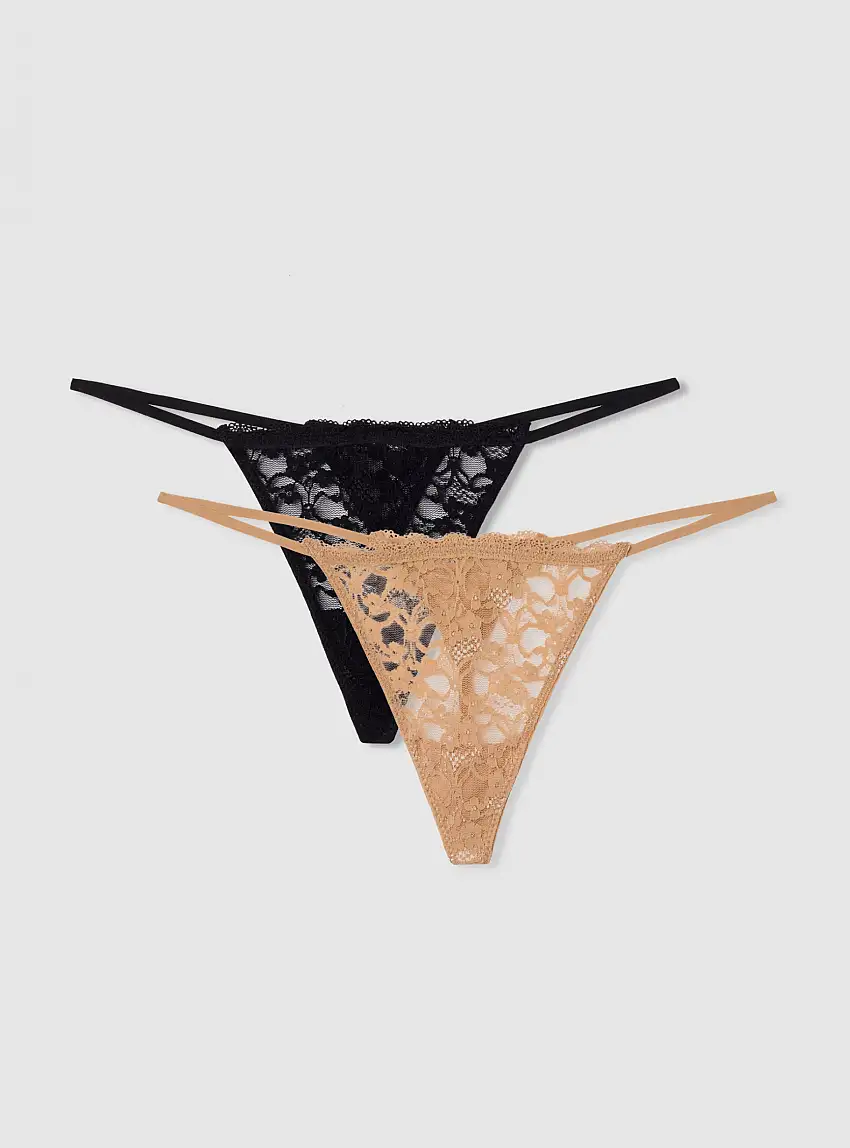 Pack 2 perizomi t-tong in pizzo Var nero