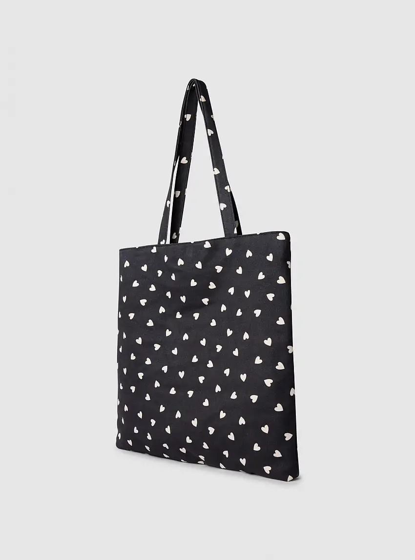 Borsa shopper in microfibra con cuori Var nero