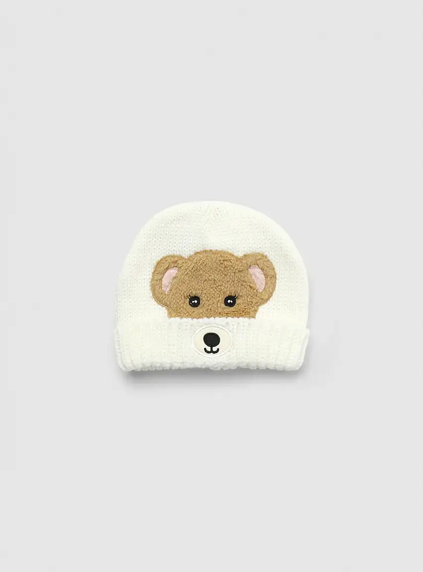 Berretto con animaletto Bianco lana