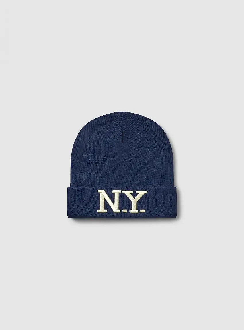 Berretto con scritta NY Blu denim scuro