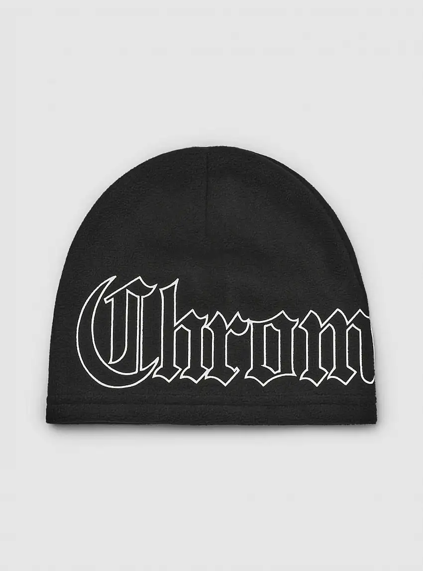 Berretto in pile con scritta gotica Nero