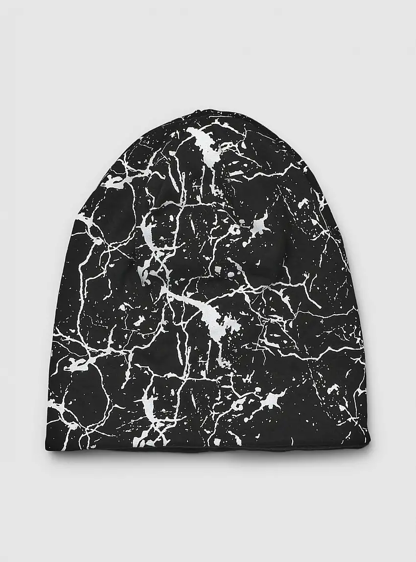 Berretto con pile fantasia marmorizzata Nero