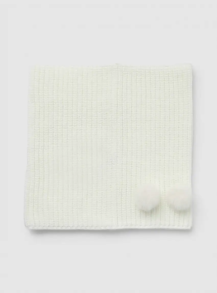 Scaldacollo con pon pon applicati a tinta unita Bianco lana