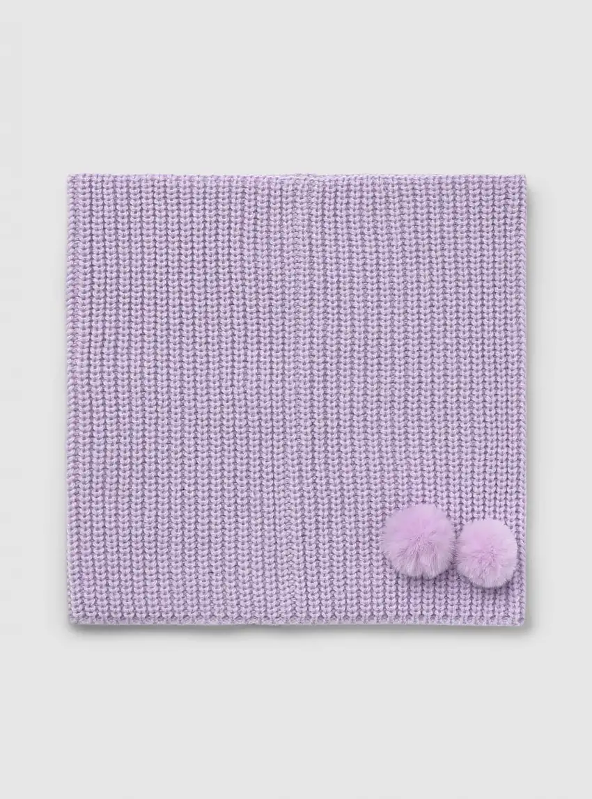 Scaldacollo con pon pon applicati a tinta unita Lilla scuro