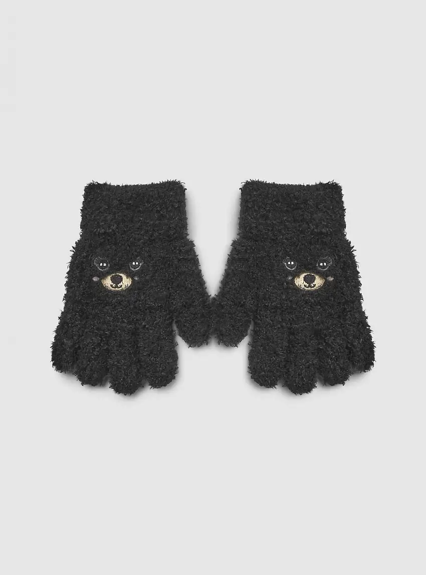 Guanti con motivo animaletto Nero
