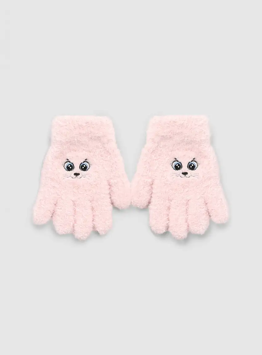 Guanti con motivo animaletto Rosa cipria