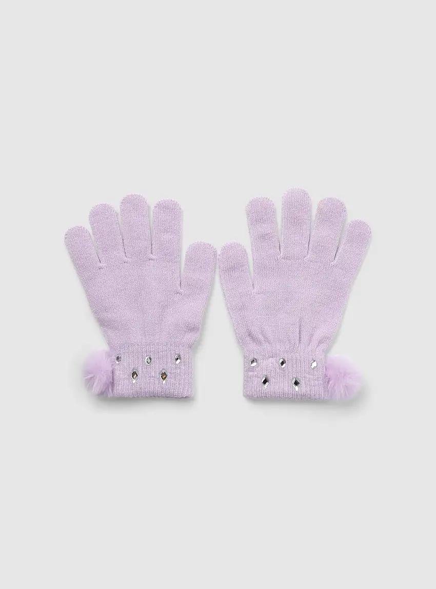 Guanti con pompon e applicazioni Lilla scuro
