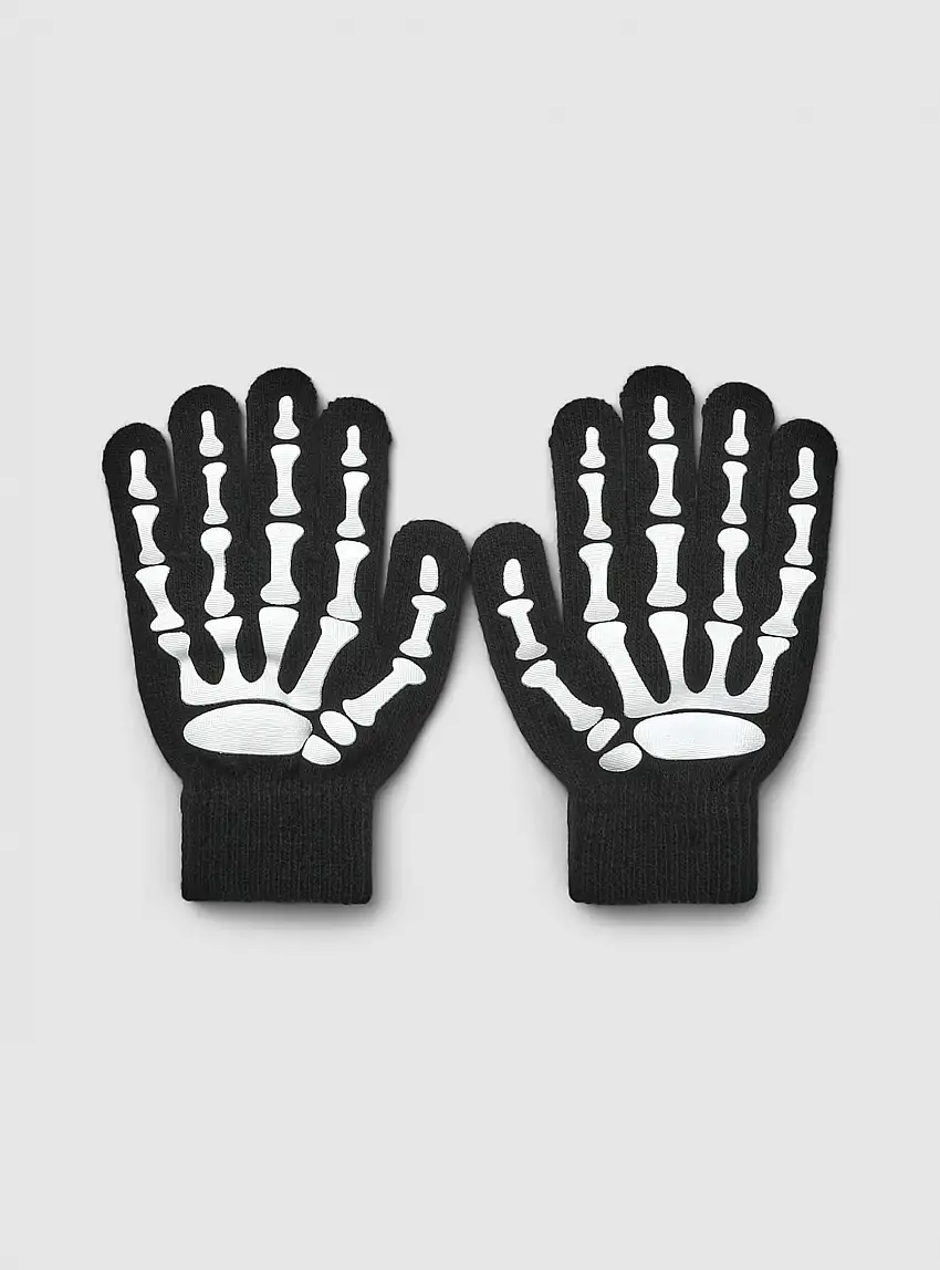 Guanti con stampa ossa fluorescenti Giallo