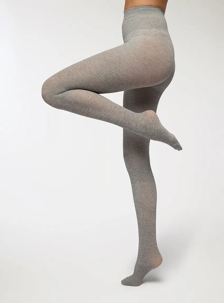 Collant pesanti a costine Grigio chiaro melange