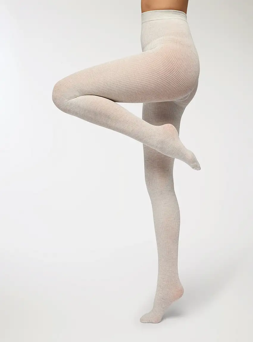 Collant pesanti a costine Bianco melange