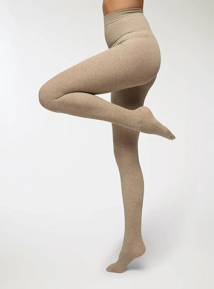 Collant pesanti a costine Tortora melange