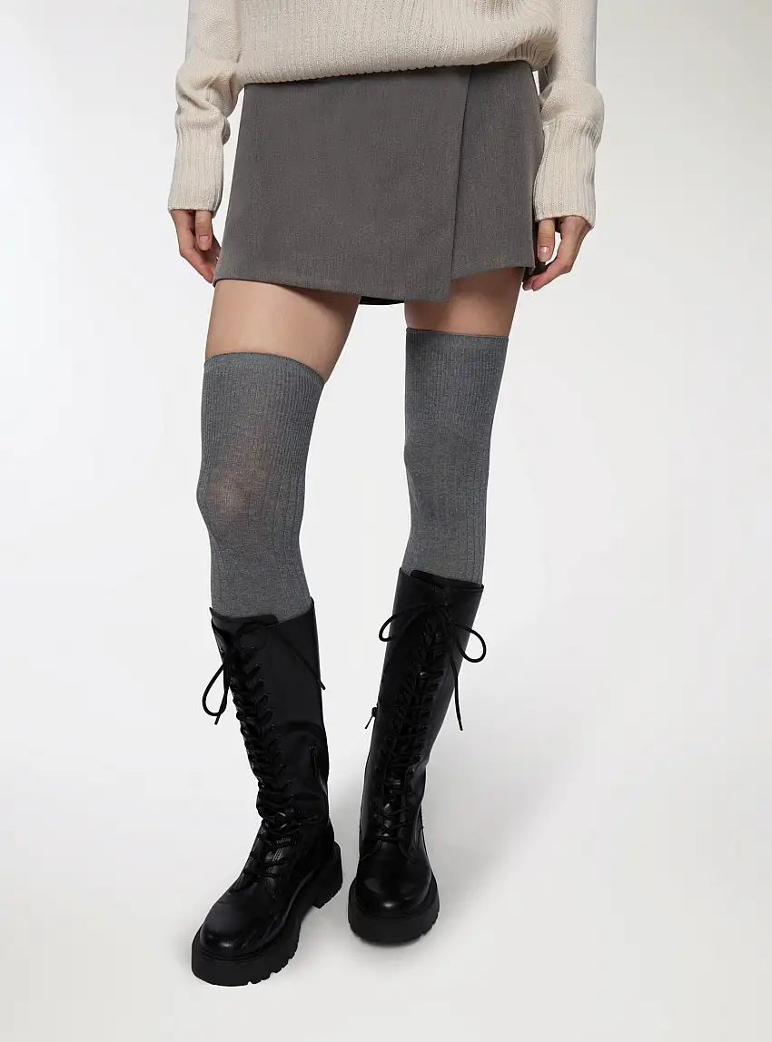 Calze parigine a coste Grigio scuro melange