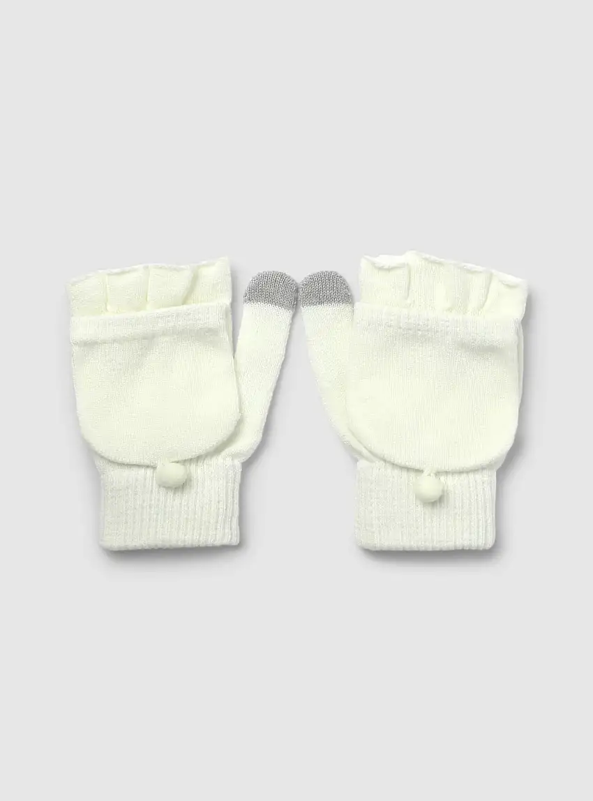 Guanti con manopola e touch screen Bianco lana
