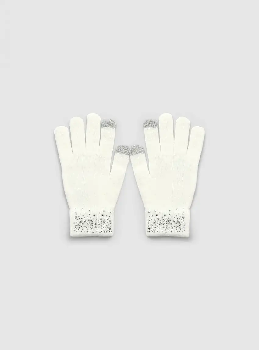 Guanti con applicazioni luccicanti Bianco lana