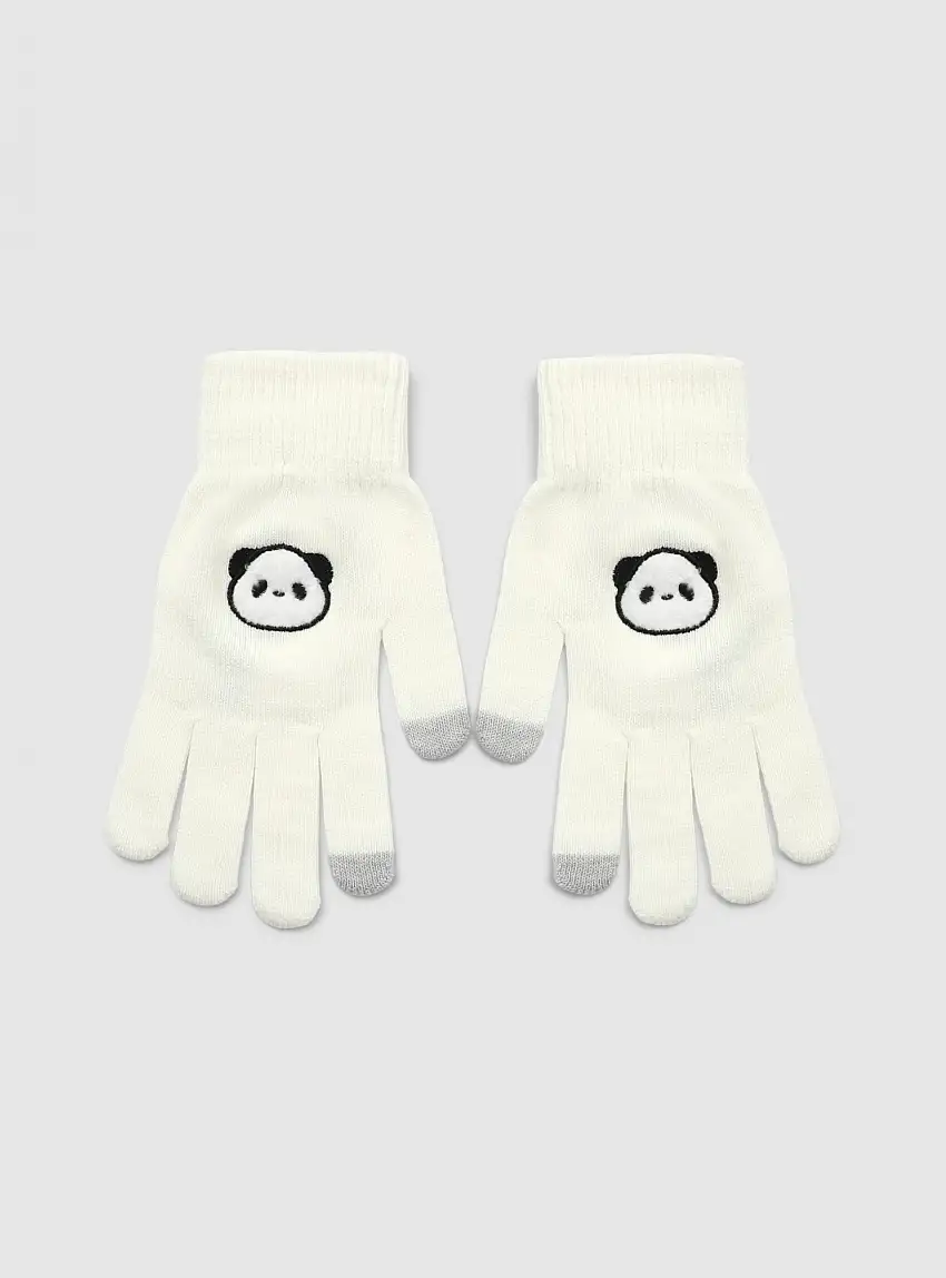 Guanti con simpatici animaletti Bianco lana
