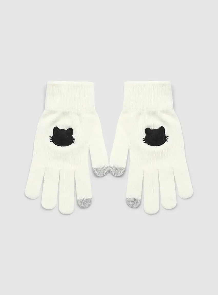 Guanti con simpatici animaletti Var bianco lana
