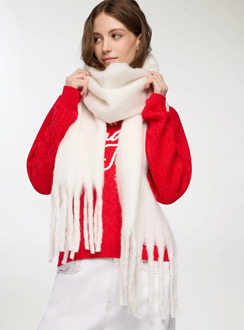 Sciarpa con frange a tinta unita Bianco lana