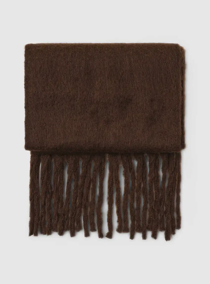 Sciarpa con frange a tinta unita Marrone scuro