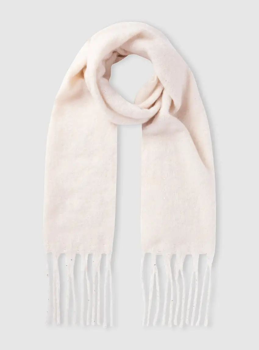Sciarpa con frange e paillettes Bianco lana