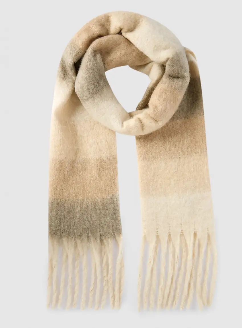 Sciarpa a righe sfumate con frange Var avorio