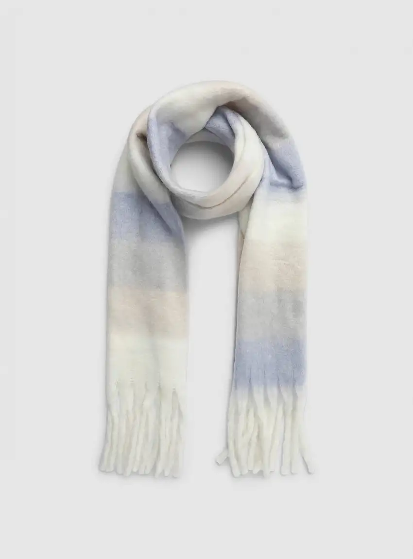 Sciarpa a righe sfumate con frange Var bianco lana