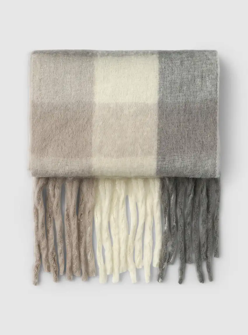 Sciarpa a quadri con frange Var avorio