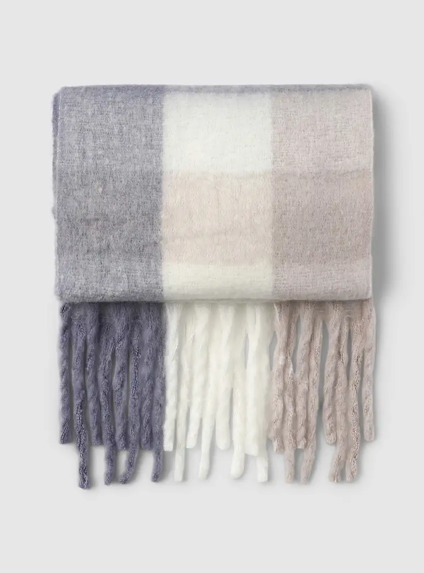 Sciarpa a quadri con frange Var bianco lana