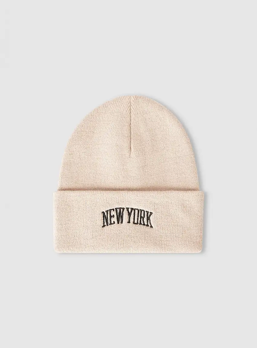 Berretto con scritta New York Tortora