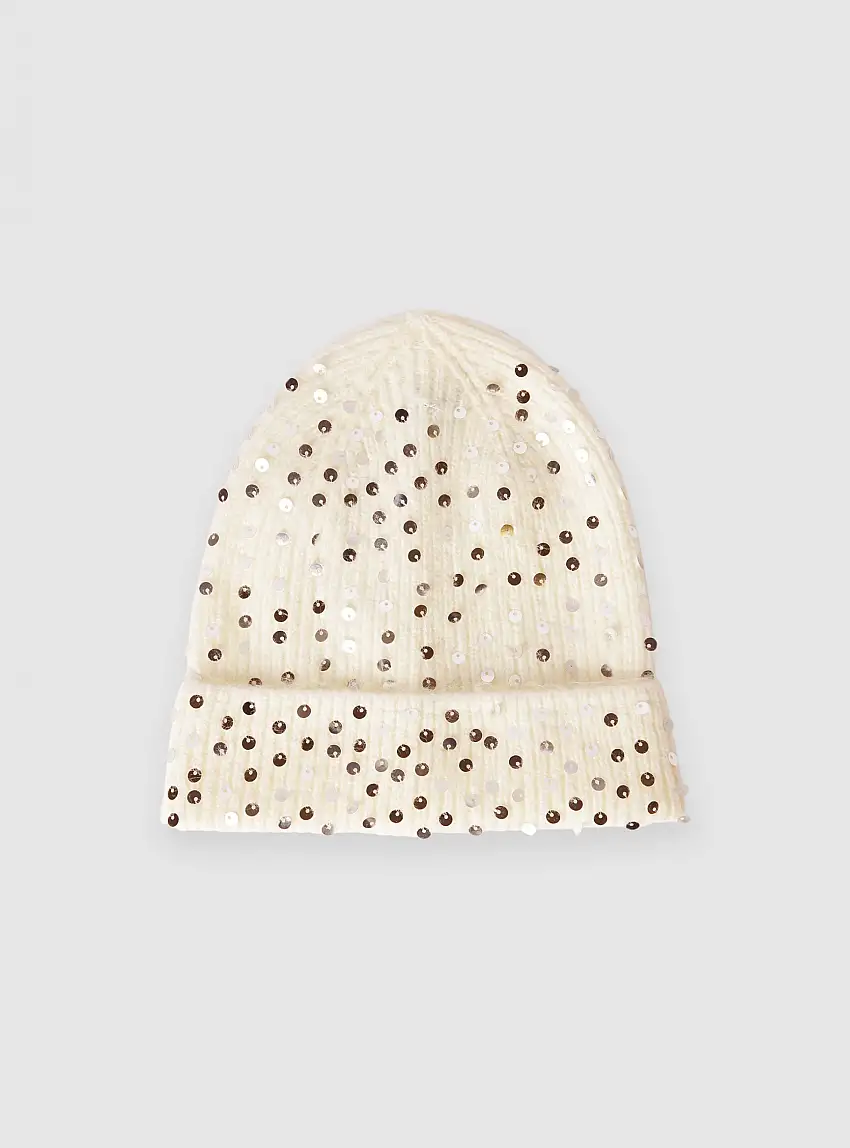 Berretto con paillettes Bianco lana