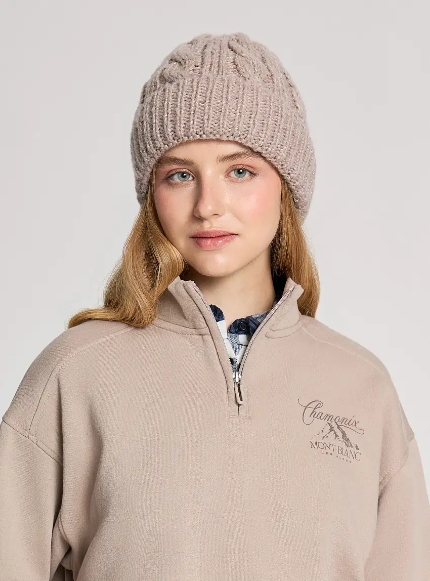 Berretto imbottito effetto luccicante Tortora