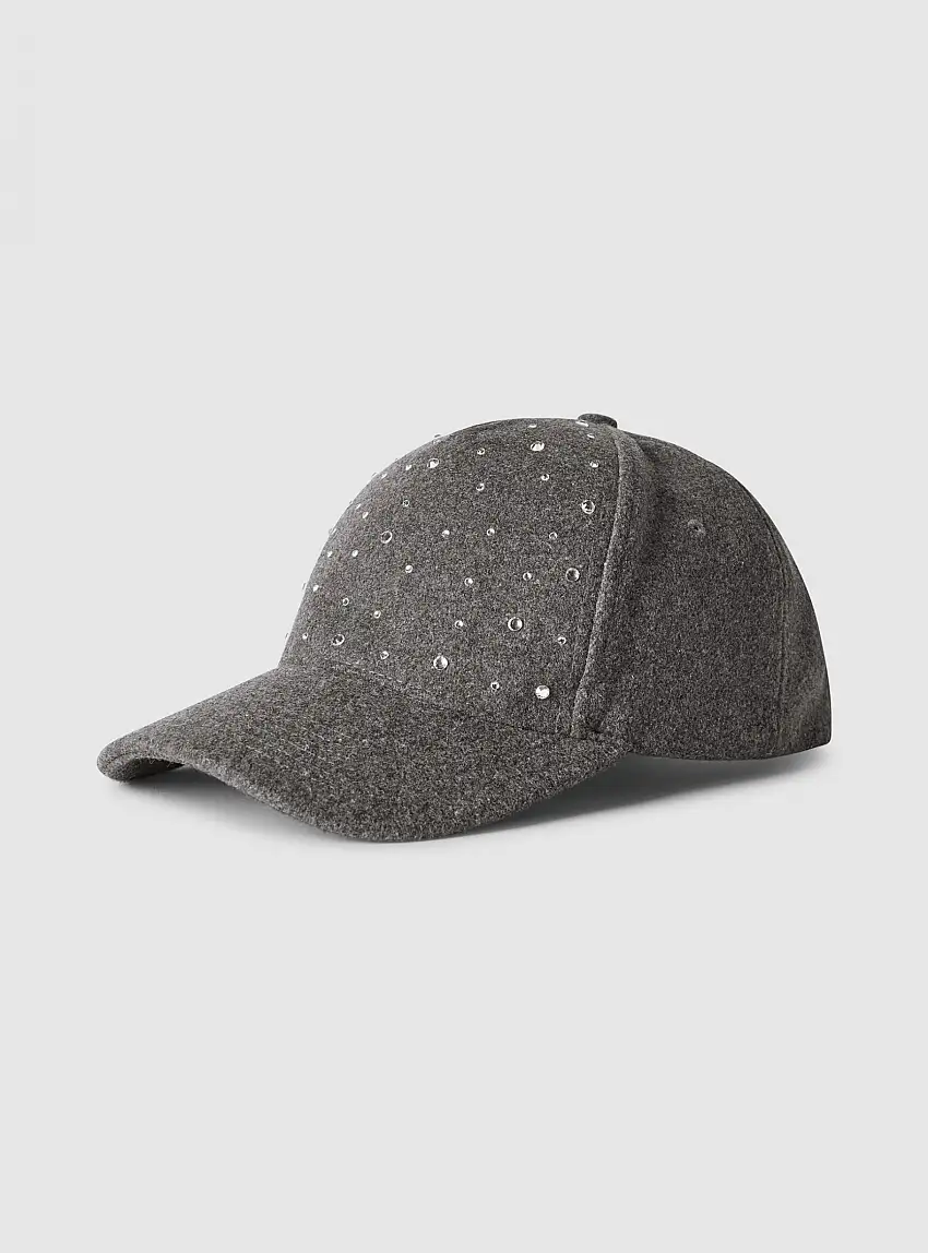 Cappellino baseball con strass Grigio scuro melange