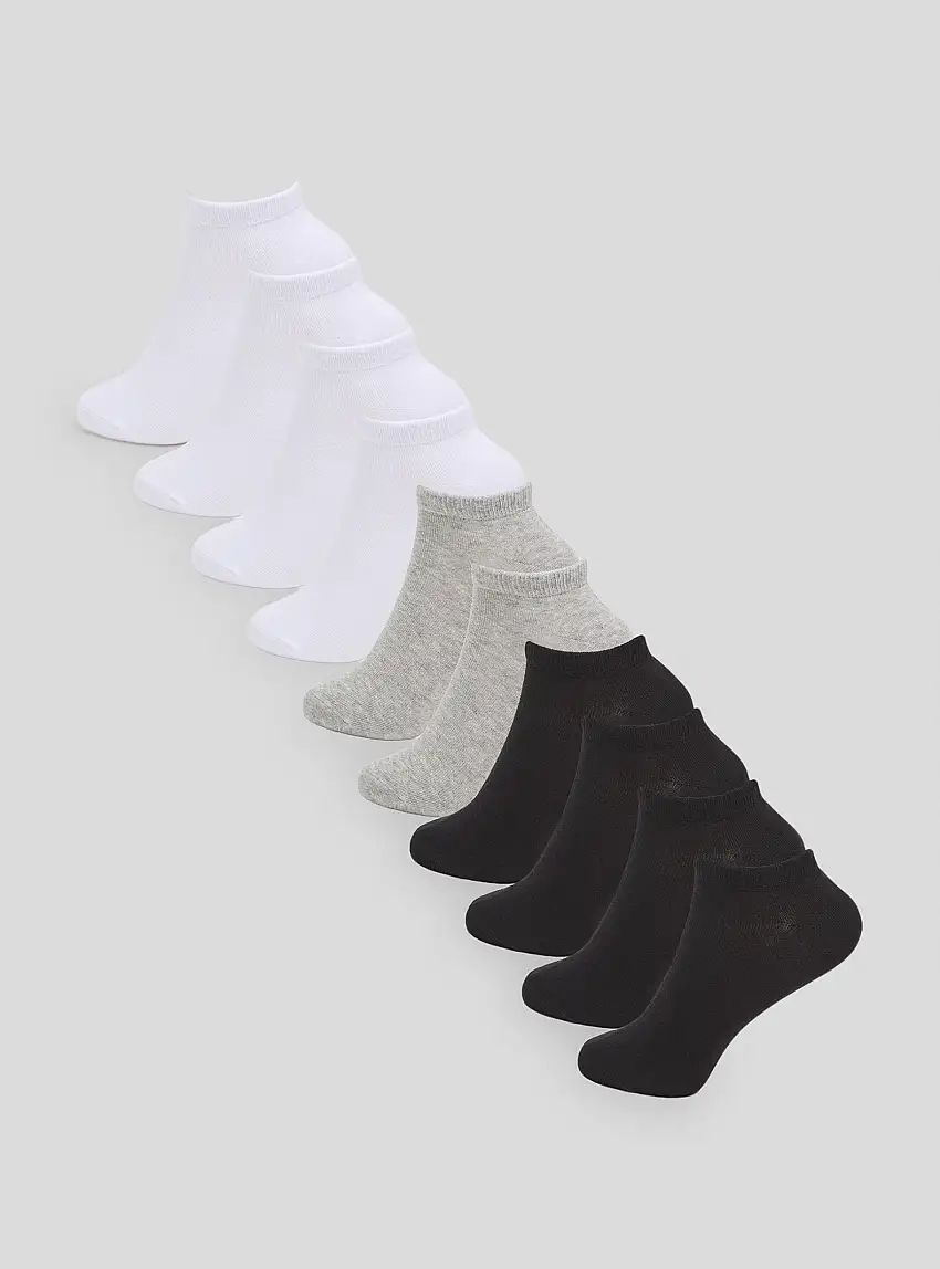 Pack 10 paia di calzini corti 4x Nero, 4x Bianco, 2x Grigio Chiaro