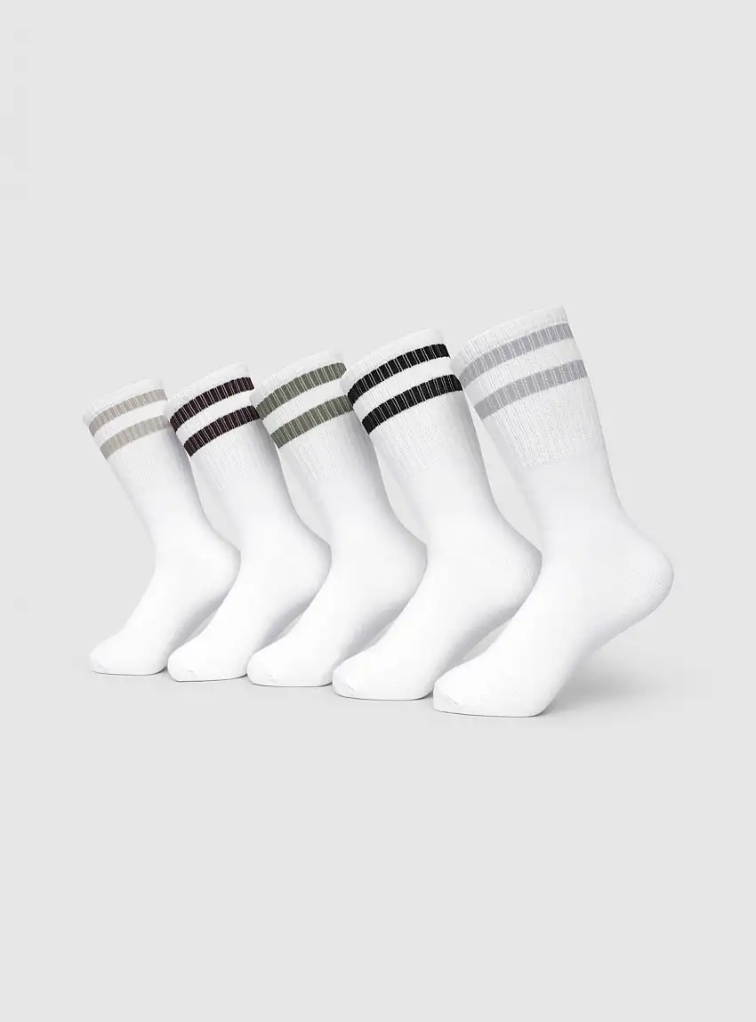 Pack 5 paia di calze a righe 2x Bianco, 1x Grigio Chiaro, 2x Nero