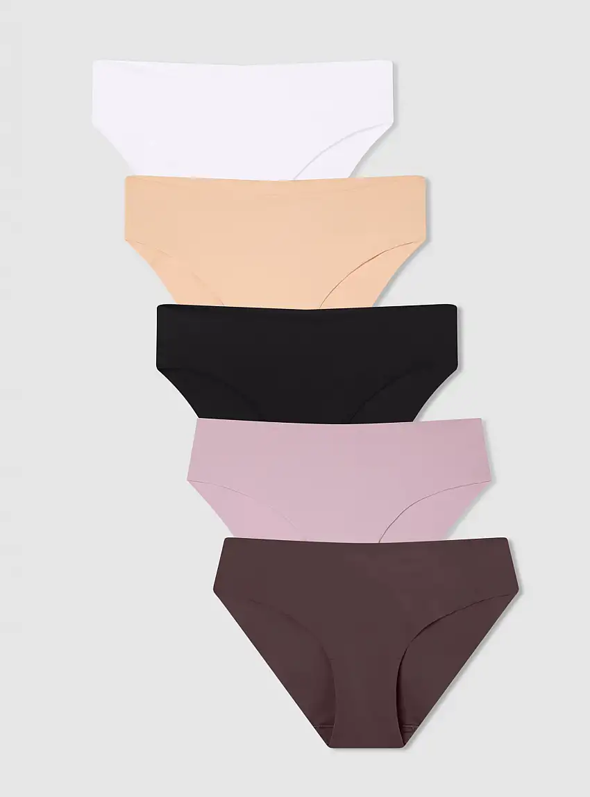 Pack 5 slip in microfibra 1x Nero, 1x Nude, 1x Bianco, 1x Lilla, 1x Cioccolato