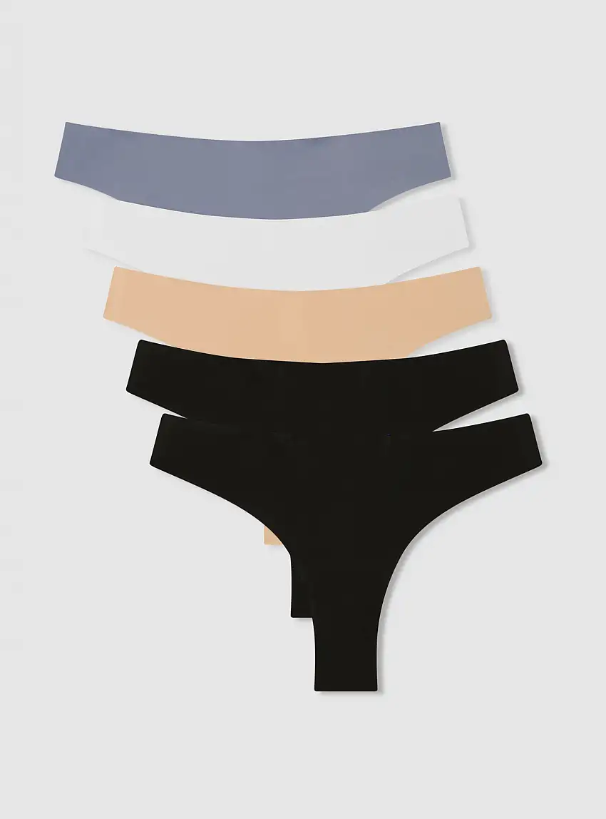 Pack 5 slip brasiliana in microfibra 1x Nero, 1x Bianco, 1x Nude, 1x Blu