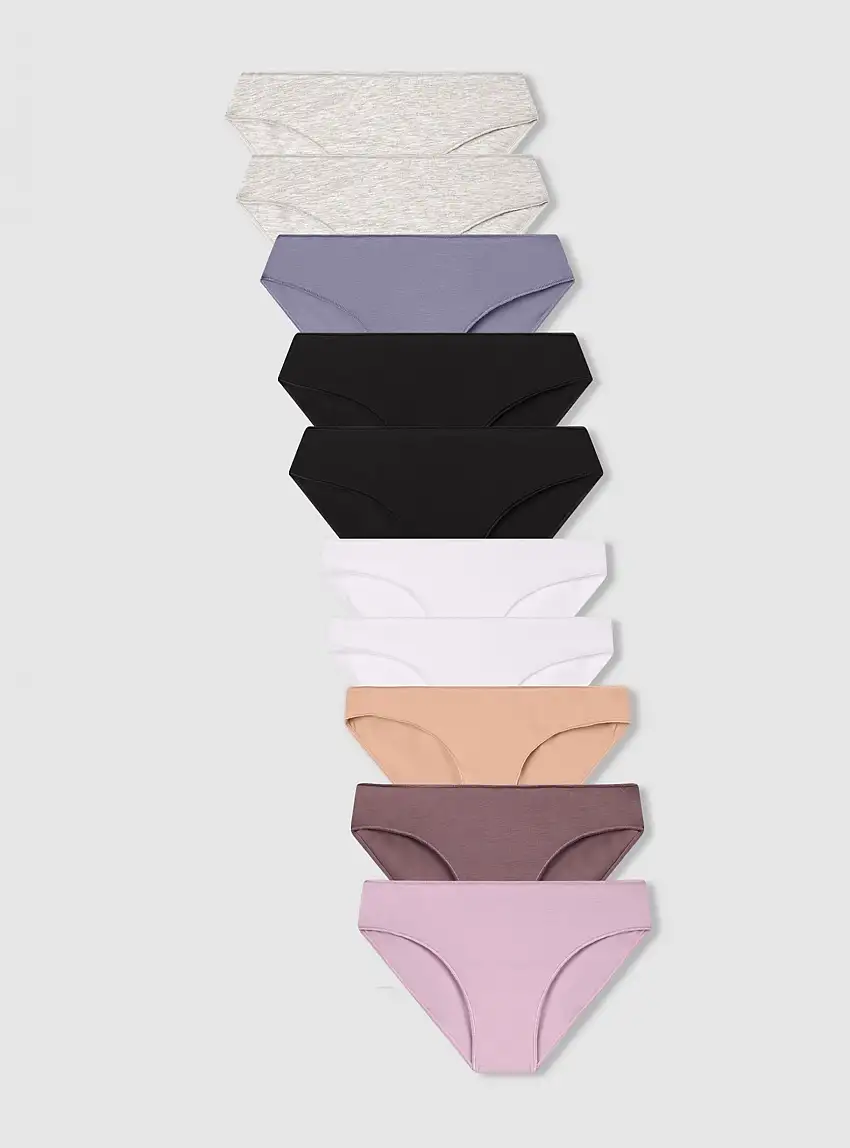 Pack 10 slip tinta unita 2x Nero, 2x Bianco, 2x Nude, 2x Cioccolato, 1x Blu, 2x Grigio Chiaro