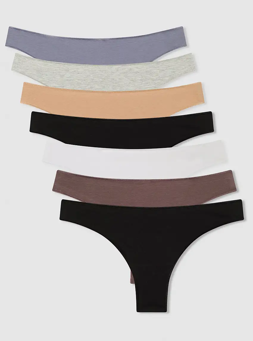 Pack 7 slip brasiliana tinta unita 1x Nero, 1x Grigio Chiaro, 1x Bianco, 1x Nude, 2x Bianco, 1x Blu