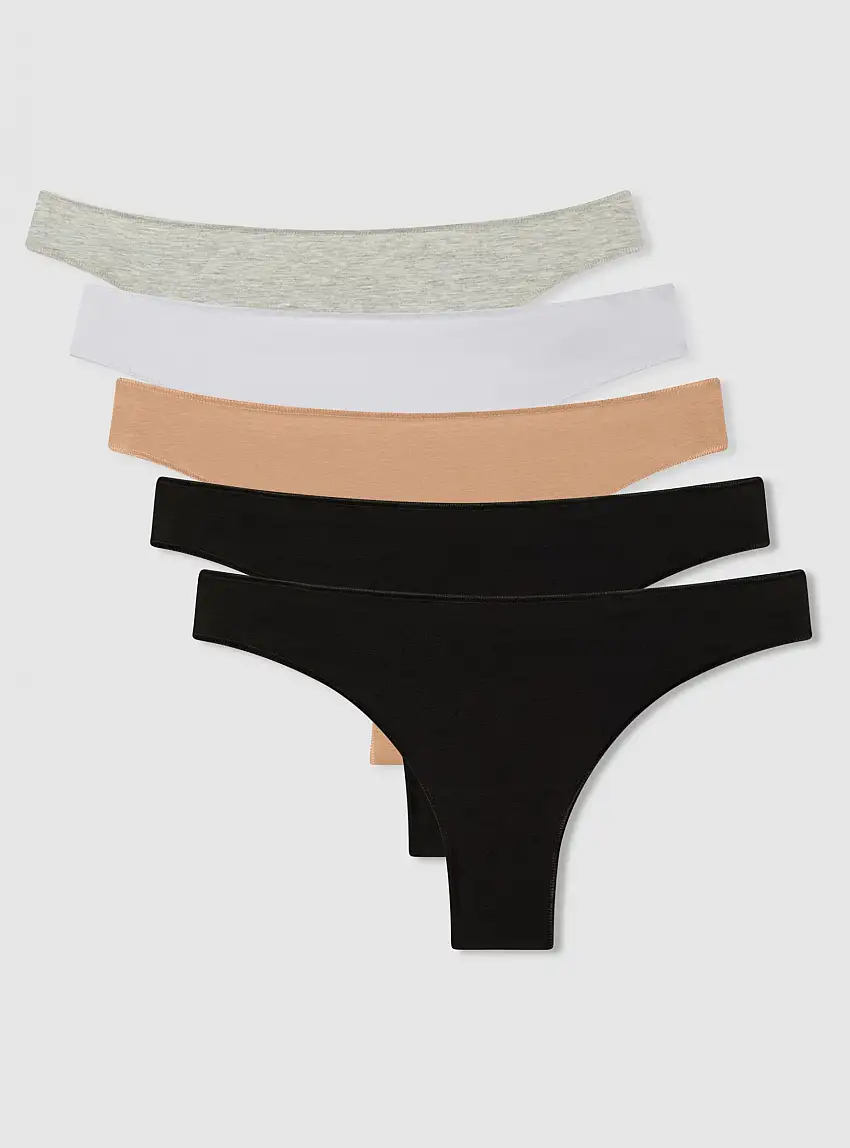 Pack 5 slip brasiliana tinta unita 2x Nero, 1x Bianco, 1x Grigio Chiaro, 1x Nude