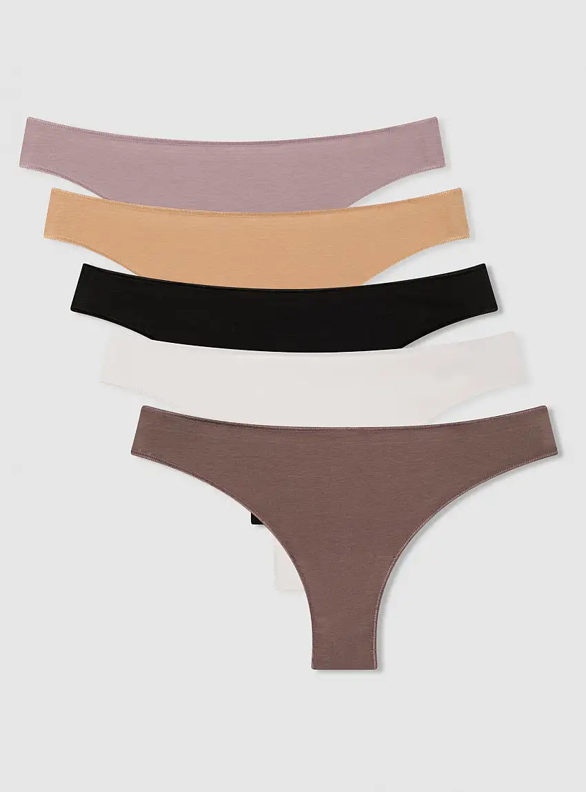 Pack 5 slip brasiliana tinta unita 1x Nero, 1x Bianco, 1x Cioccolato, 1x Lilla, 1x Nude