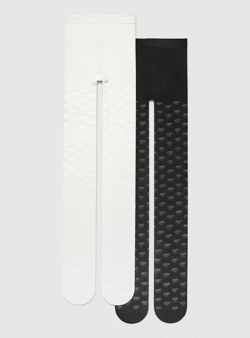 Pack 2 collant pesanti con fantasia fiocchi Bianco lana